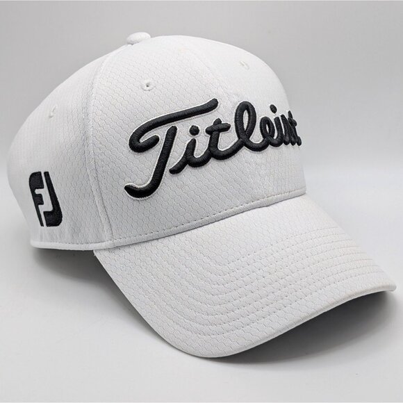 Titleist Mens S/M Stretch White FJ Pro V1 Logo Golf Embroidered Footjoy Fitted - Picture 1 of 6